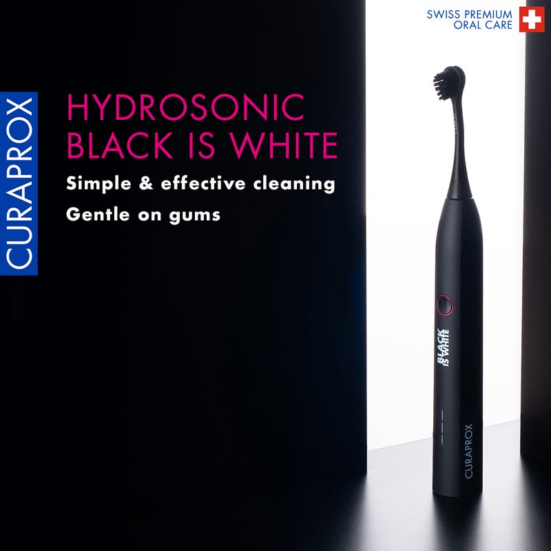 CURAPROX Hydrosonic Black Is White Electric Toothbrush for Adults with 3 Hydrosonic Cleaning Levels – Rechargeable - Image 2